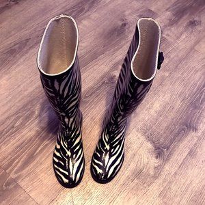 Tall Zebra Print Rain Boots - Size 7